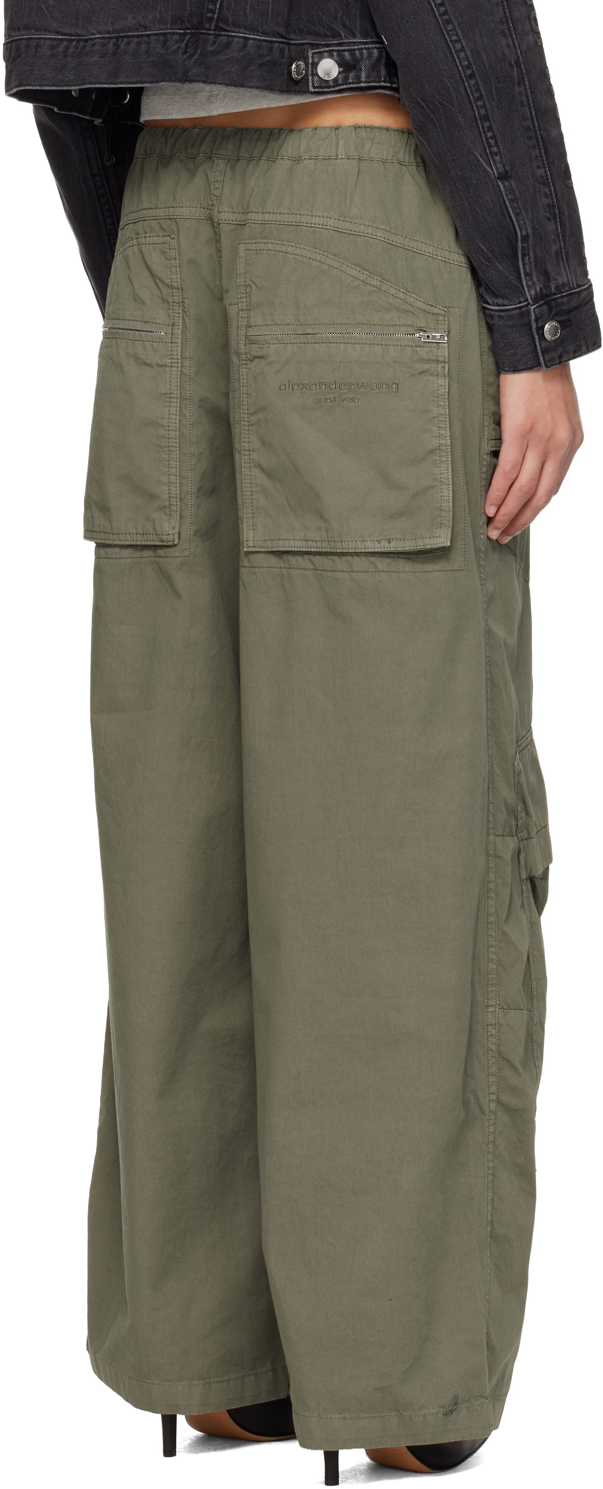 Alexander Wang Khaki Mid-Rise Articulated Pockets Cargo Pants