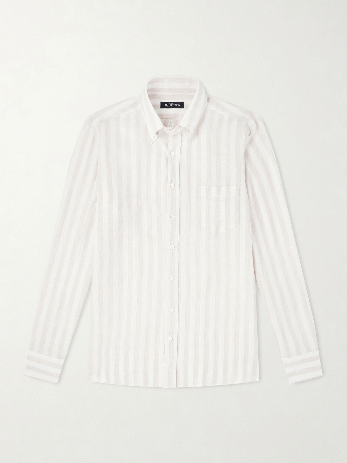 J. Mueser - Button-Down Collar Striped Linen Shirt - Brown