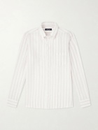 J. Mueser - Button-Down Collar Striped Linen Shirt - Brown