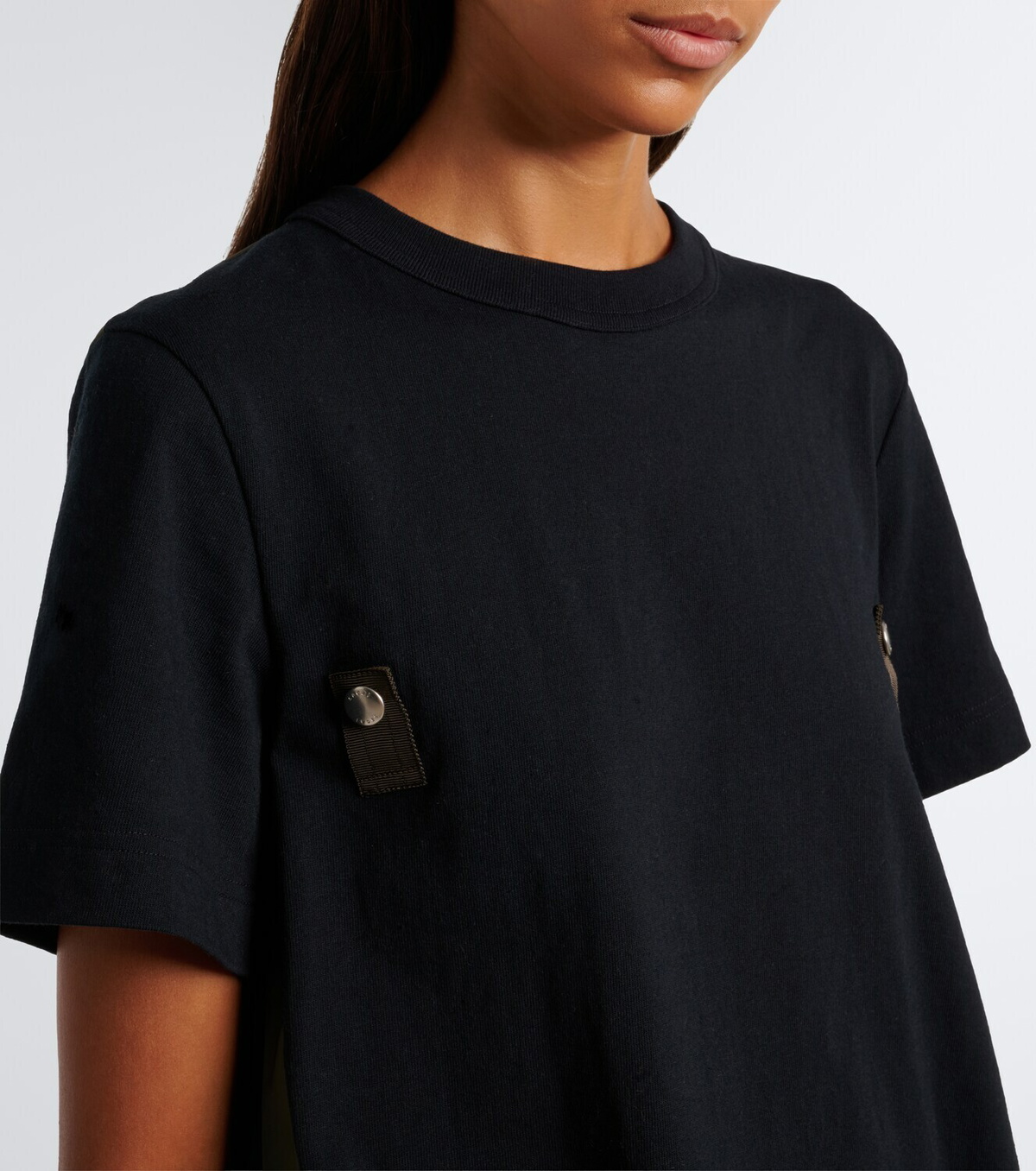Sacai Paneled plissé cotton jersey T-shirt