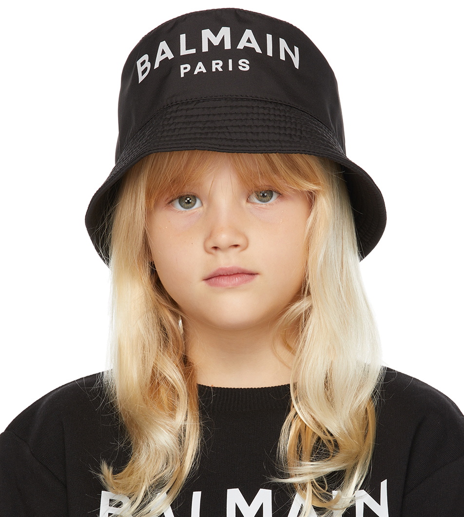 Balmain Kids Black Logo Bucket Hat Balmain
