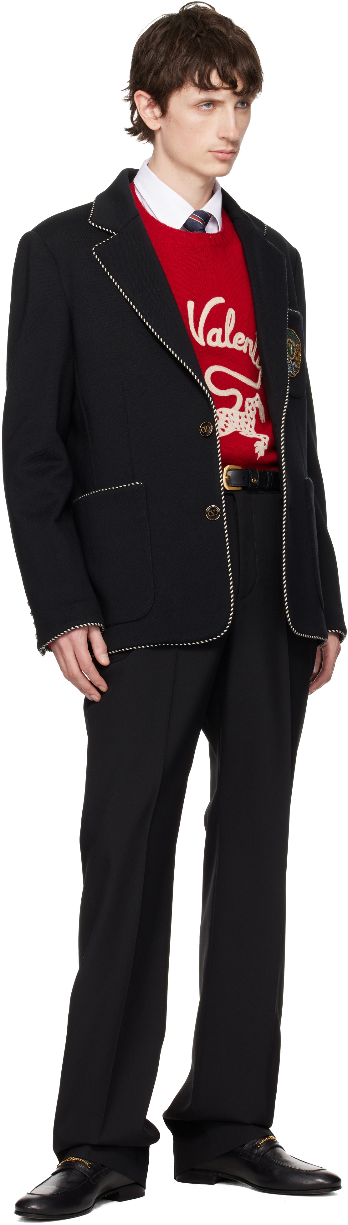 Valentino Black Creased Virgin Wool Trousers