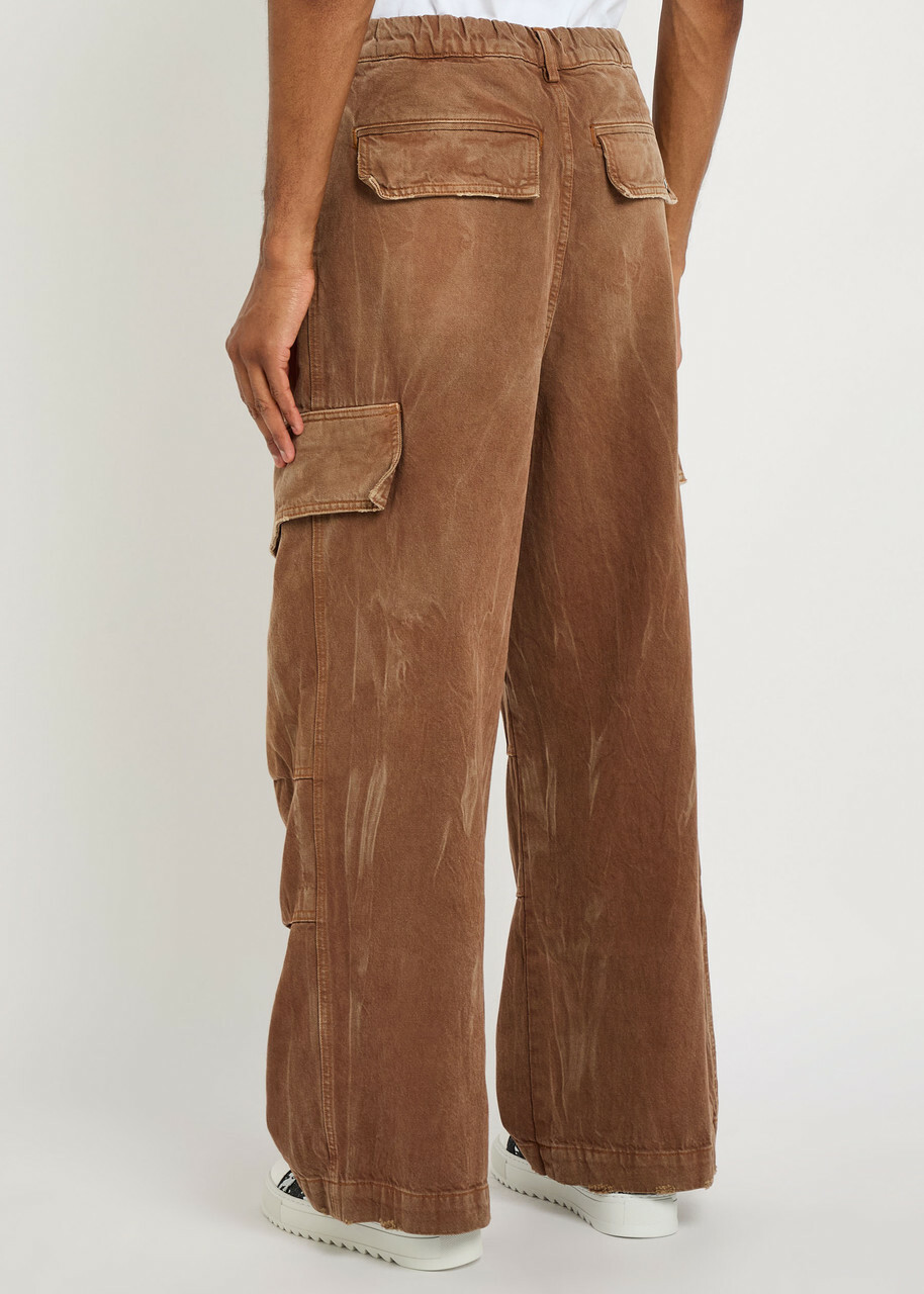 Nahmias Faded Denim Cargo Trousers Brown