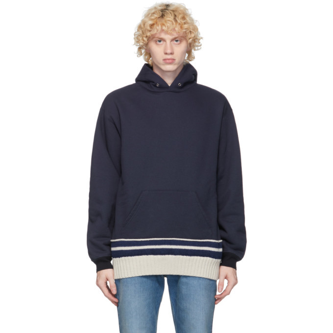 Maison Margiela Navy Knit Trim Hoodie Maison Margiela