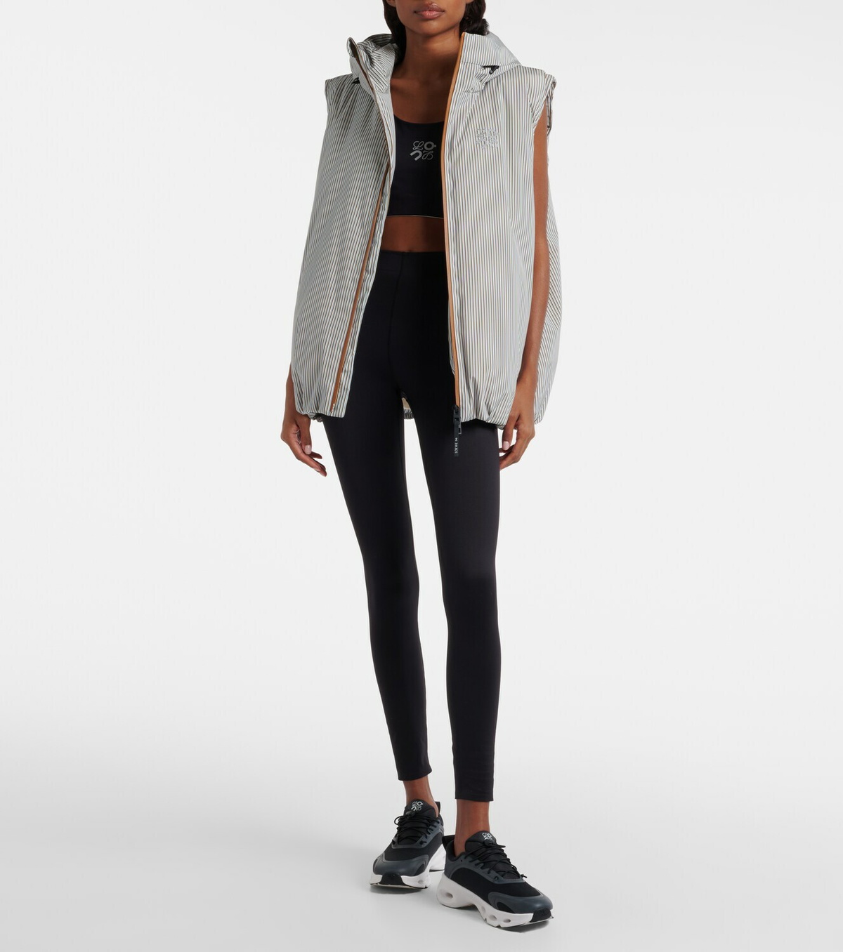Loewe x On hooded striped puffer vest