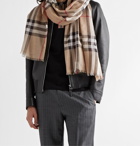 BURBERRY - Fringed Checked Wool and Silk-Blend Scarf - Neutrals