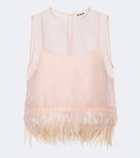 Staud Avi feather-trimmed silk top