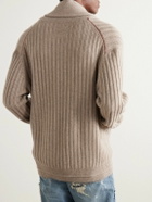 Guest In Residence - Varsity Shawl-Collar Ribbed Cashmere Cardigan - Neutrals