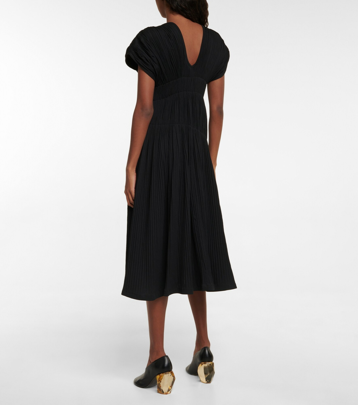 jil sander cotton dress Gathered cotton-poplin midi dress - white