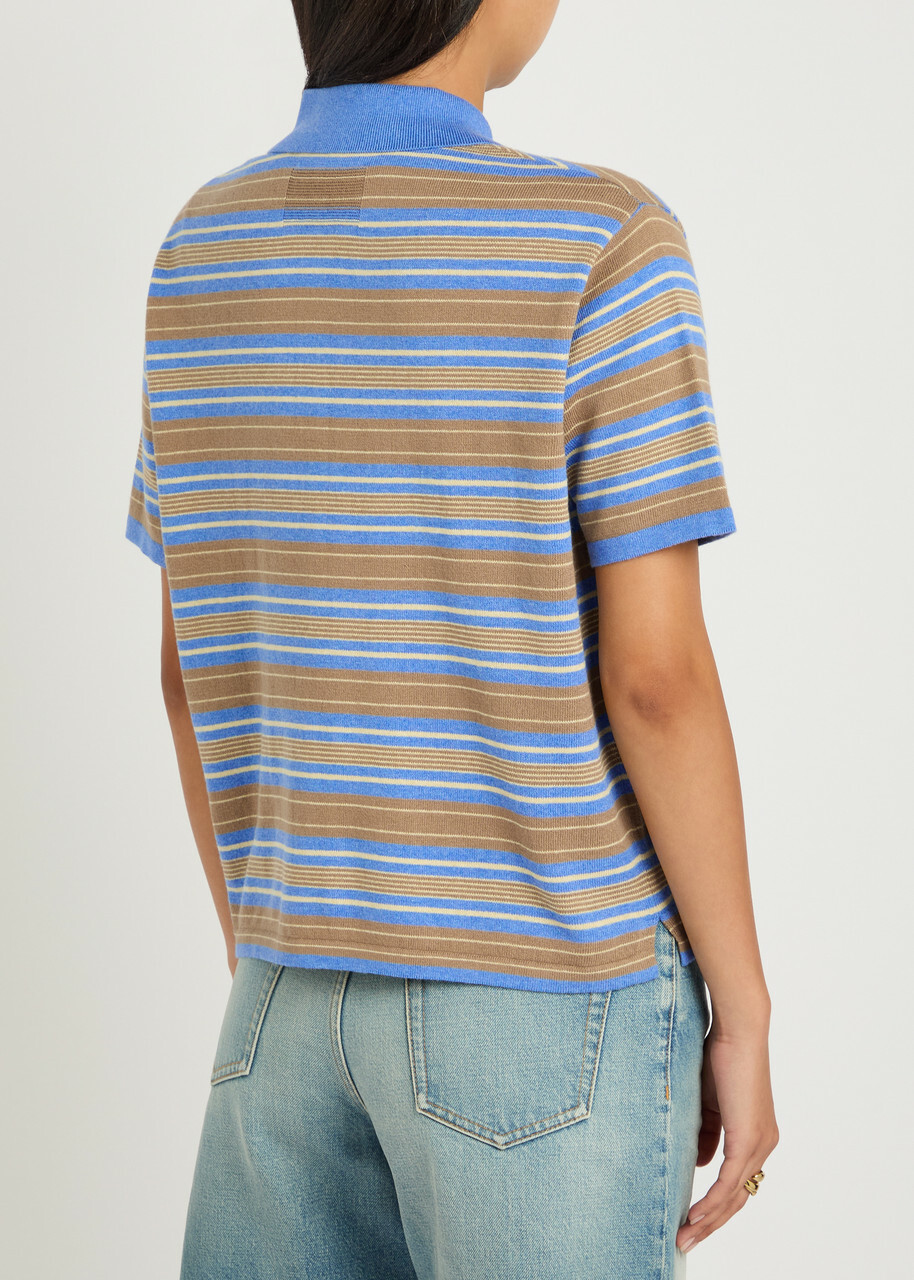 Guest In Residence Striped Cotton and Cashmere-blend Polo Shirt Blue