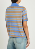 Guest In Residence Striped Cotton and Cashmere-blend Polo Shirt Blue