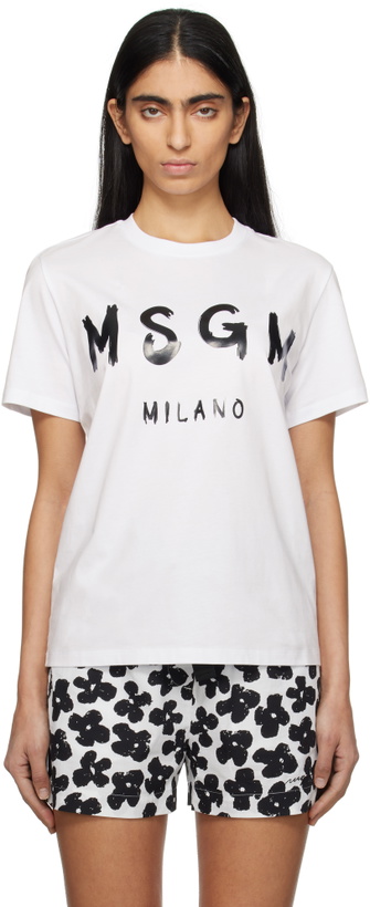 Photo: MSGM White Cotton Logo T-shirt