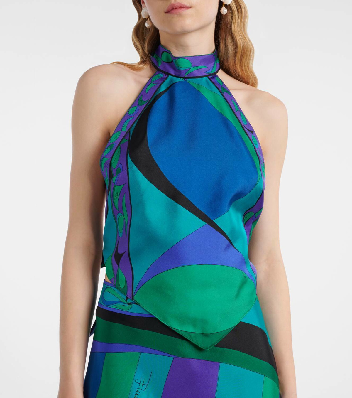 Pucci Cigni printed halterneck silk top