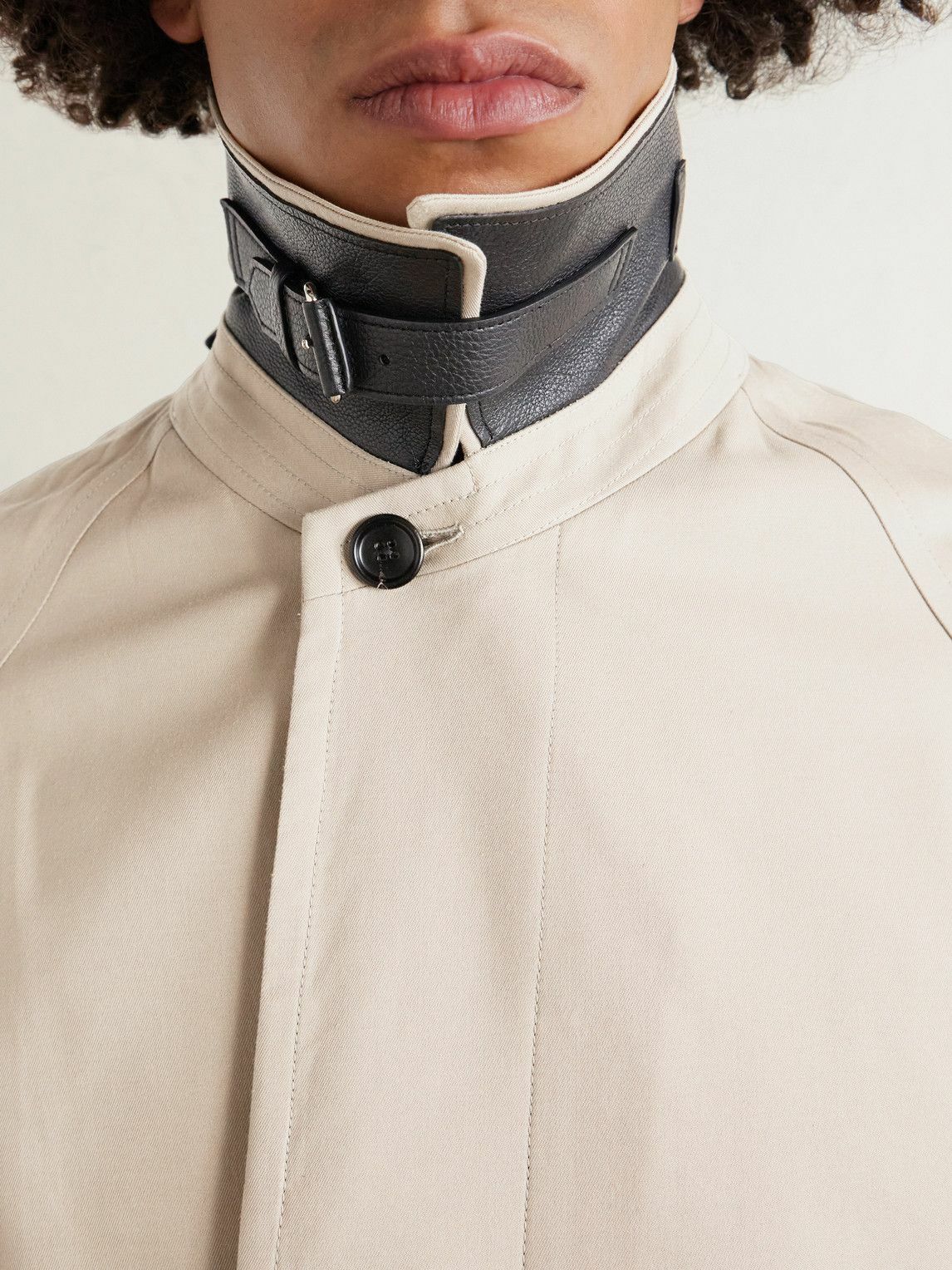 TOM FORD - Belted Leather-Trimmed Cotton and Silk-Blend Gabardine Trench Coat - Neutrals