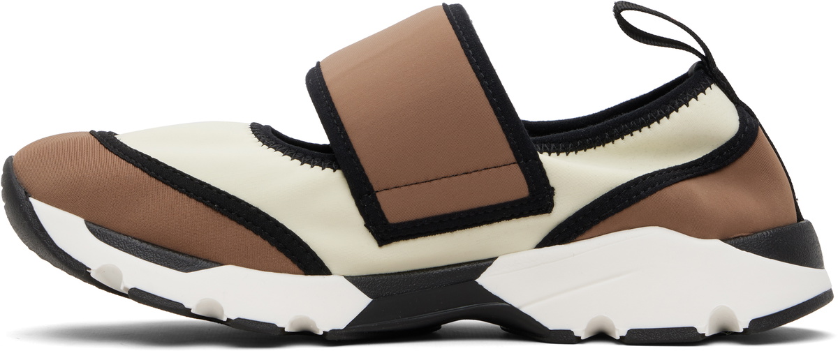 Marni White & Brown Lyrca Mary Jane Running Sneakers