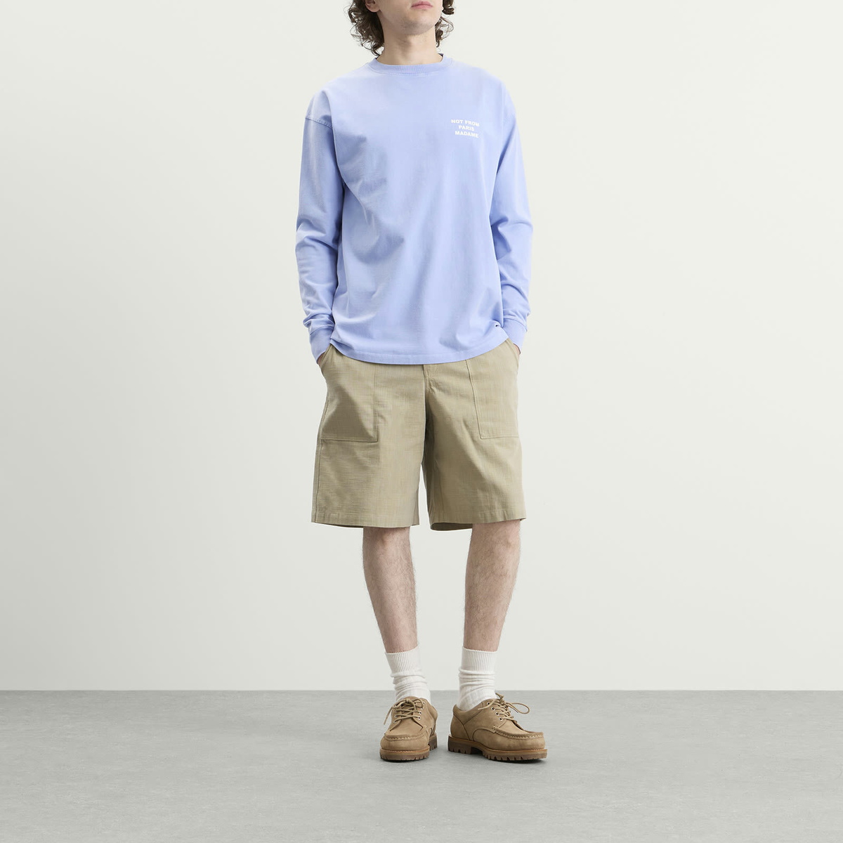 Drôle de Monsieur Men's Washed Long Sleeve Slogan T-shirt in Blue