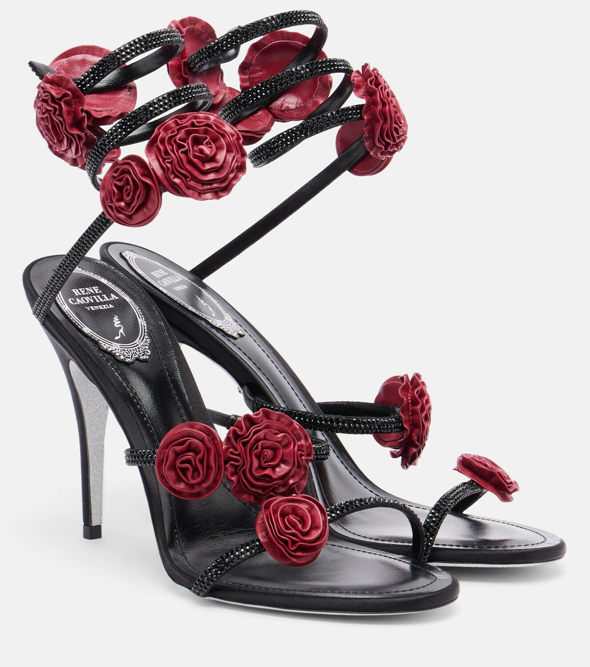 Rene Caovilla Cleo floral-appliqué satin sandals