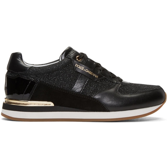 Photo: Dolce and Gabbana Black Glitter Panelled Sneakers