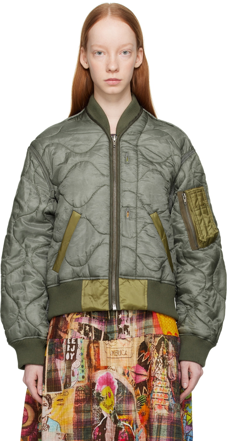 R13 Khaki Refurbished Quilt Bomber Jacket R13