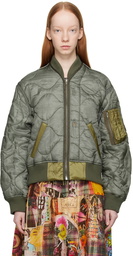 R13 Khaki Refurbished Quilt Bomber Jacket