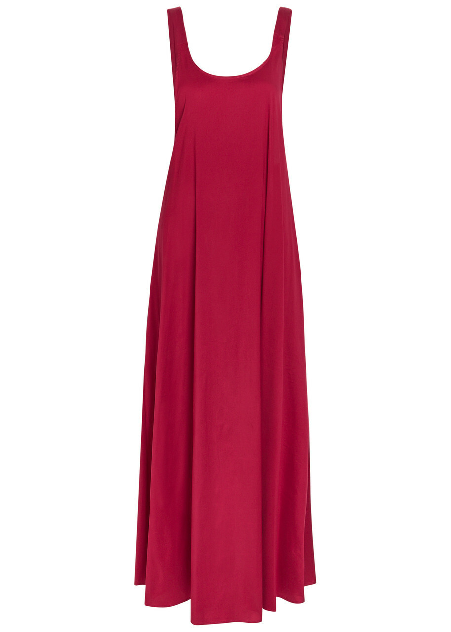 Max Mara Gathered-back Cotton-blend Maxi Dress Burgundy