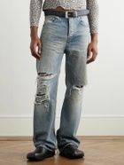 Balenciaga - Straight-Leg Belted Distressed Selvedge Jeans - Blue