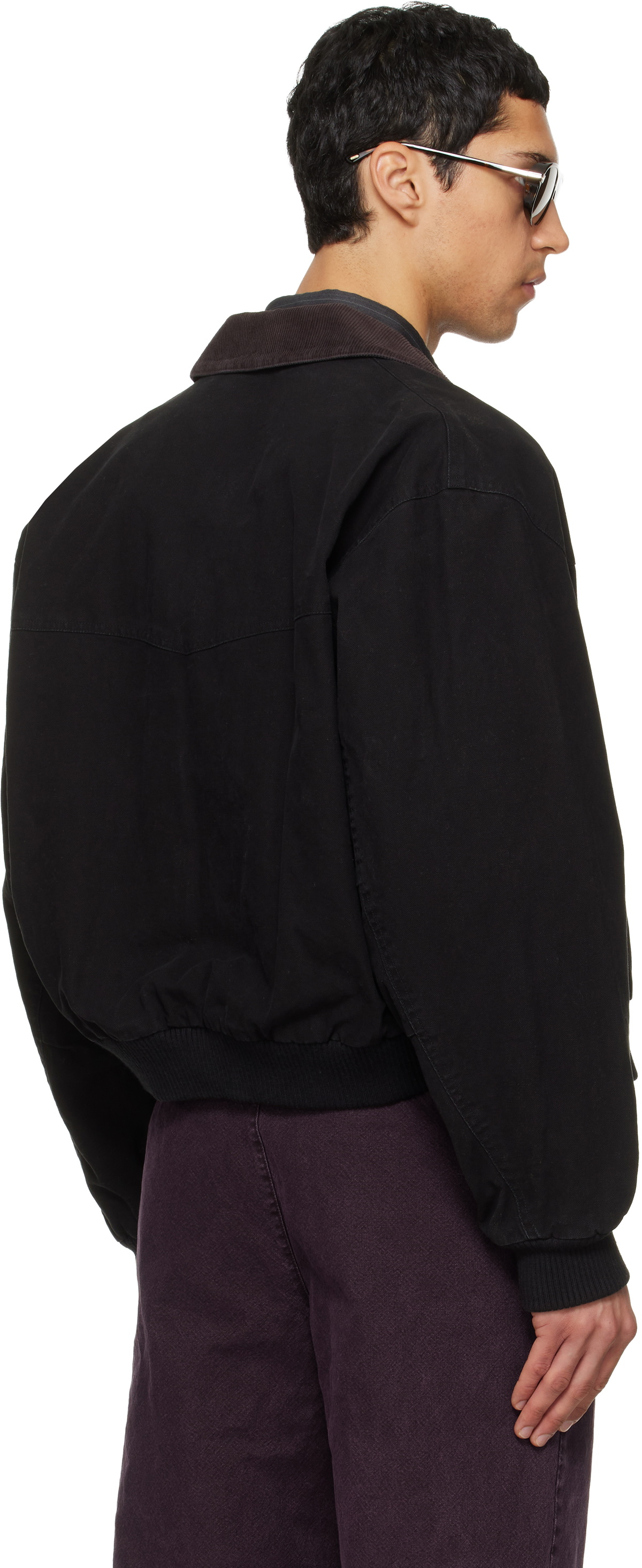 TONYWACK Black Garment Washed Western Bomber Jacket