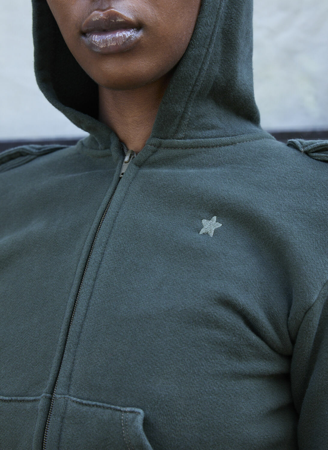 GREG ROSS Shrunken Military Hooded Sweatshirt