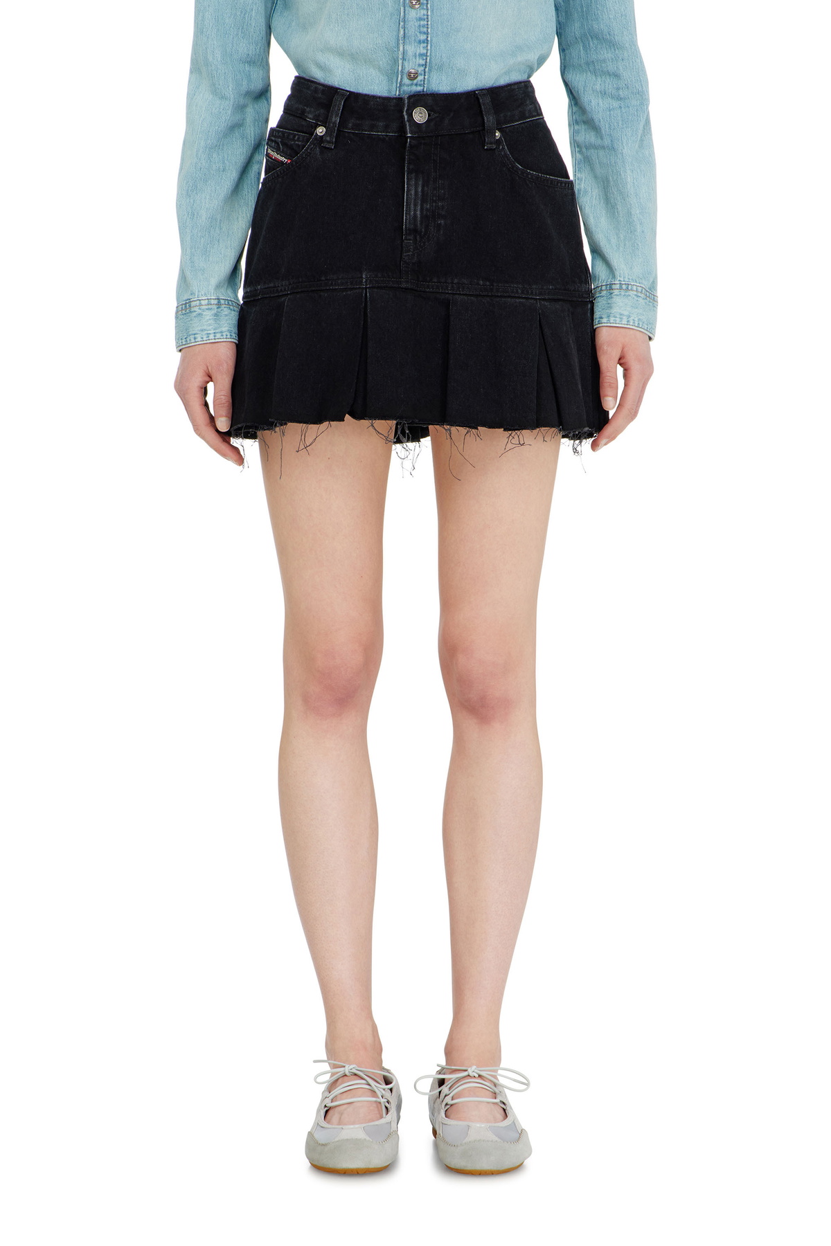 Diesel Denim skirt with frayed pleated hem - Skirts Womens in Black