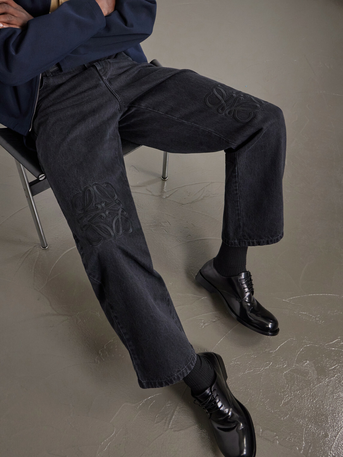 LOEWE - Wide-Leg Anagram-Embroidered Jeans - Black