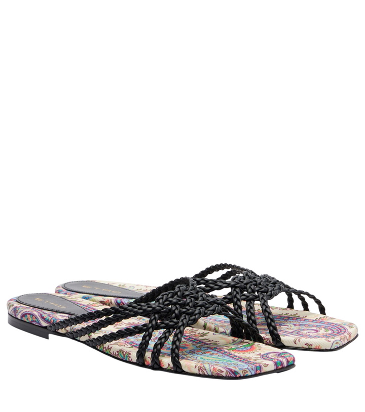 Photo: Etro Canvas-trimmed printed leather slides