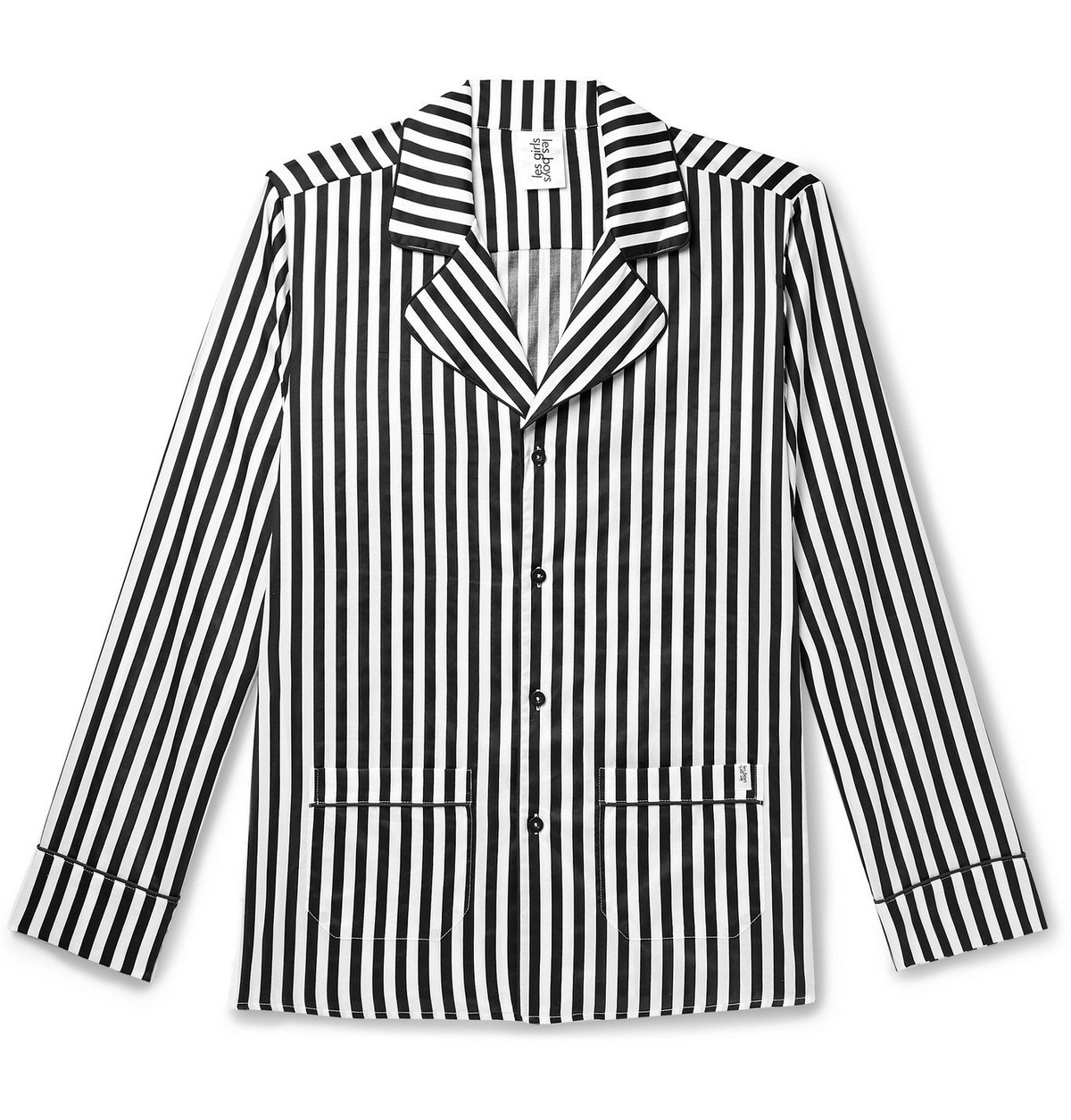 Les Girls Les Boys - Camp-Collar Piped Striped Cotton-Sateen Pyjama Shirt - Black