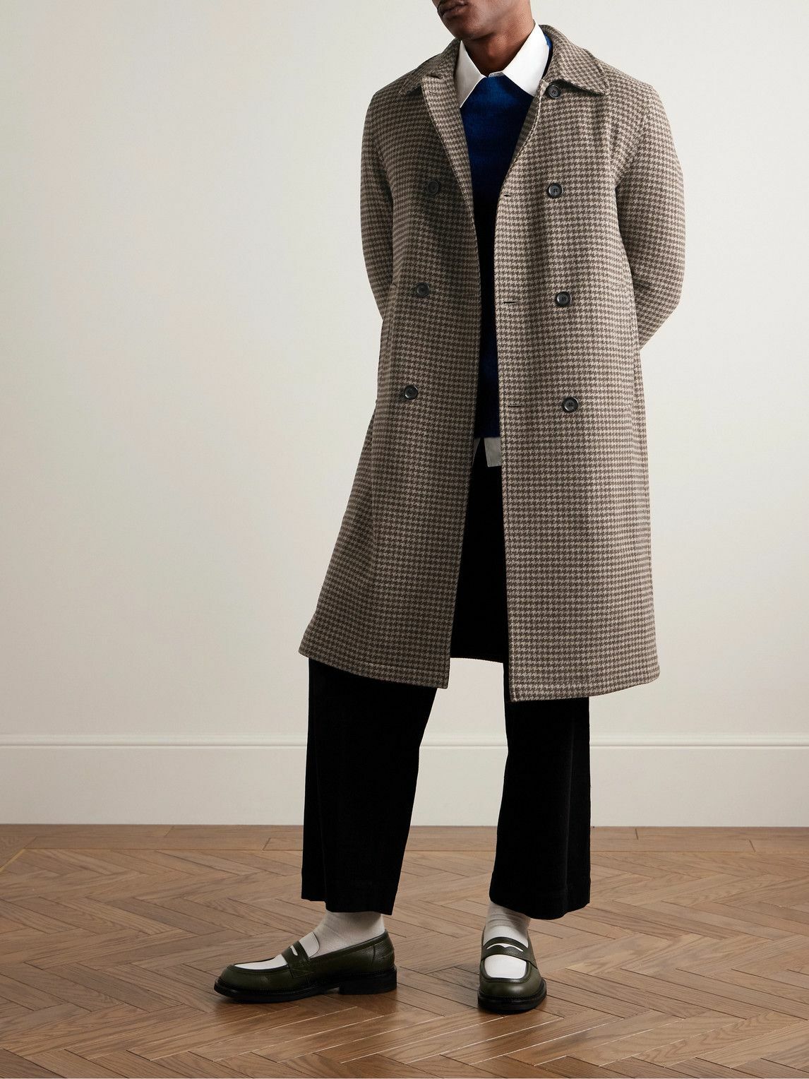 Oliver Spencer - Big Double-Breasted Houndstooth Wool Coat - Brown