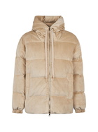 MC2 Saint Barth Woman Beige Corduroy Down Padded Jacket With Hoodie