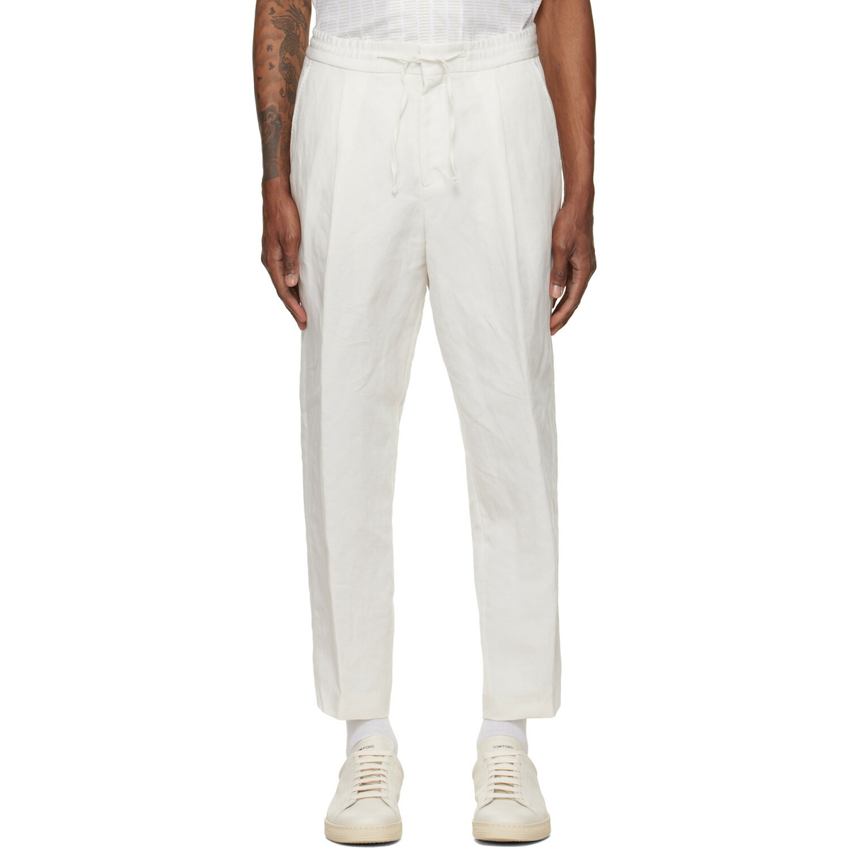 BOSS Off-White Pleated Trousers
