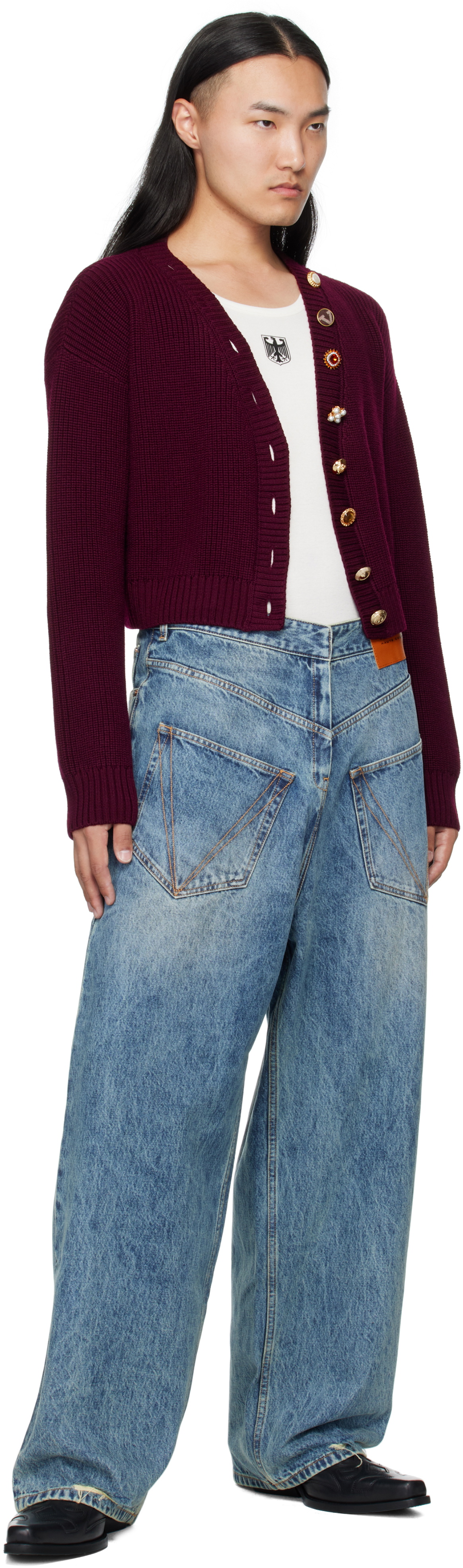 VETEMENTS Burgundy Fancy Button Mini Cardigan