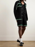 Casablanca - Straight-Leg Logo-Appliquéd Striped Crocheted Cotton Drawstring Shorts - Black