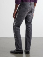 KAPITAL - Monkey Cisco Straight-Leg Leather-Trimmed Embellished Jeans - Black