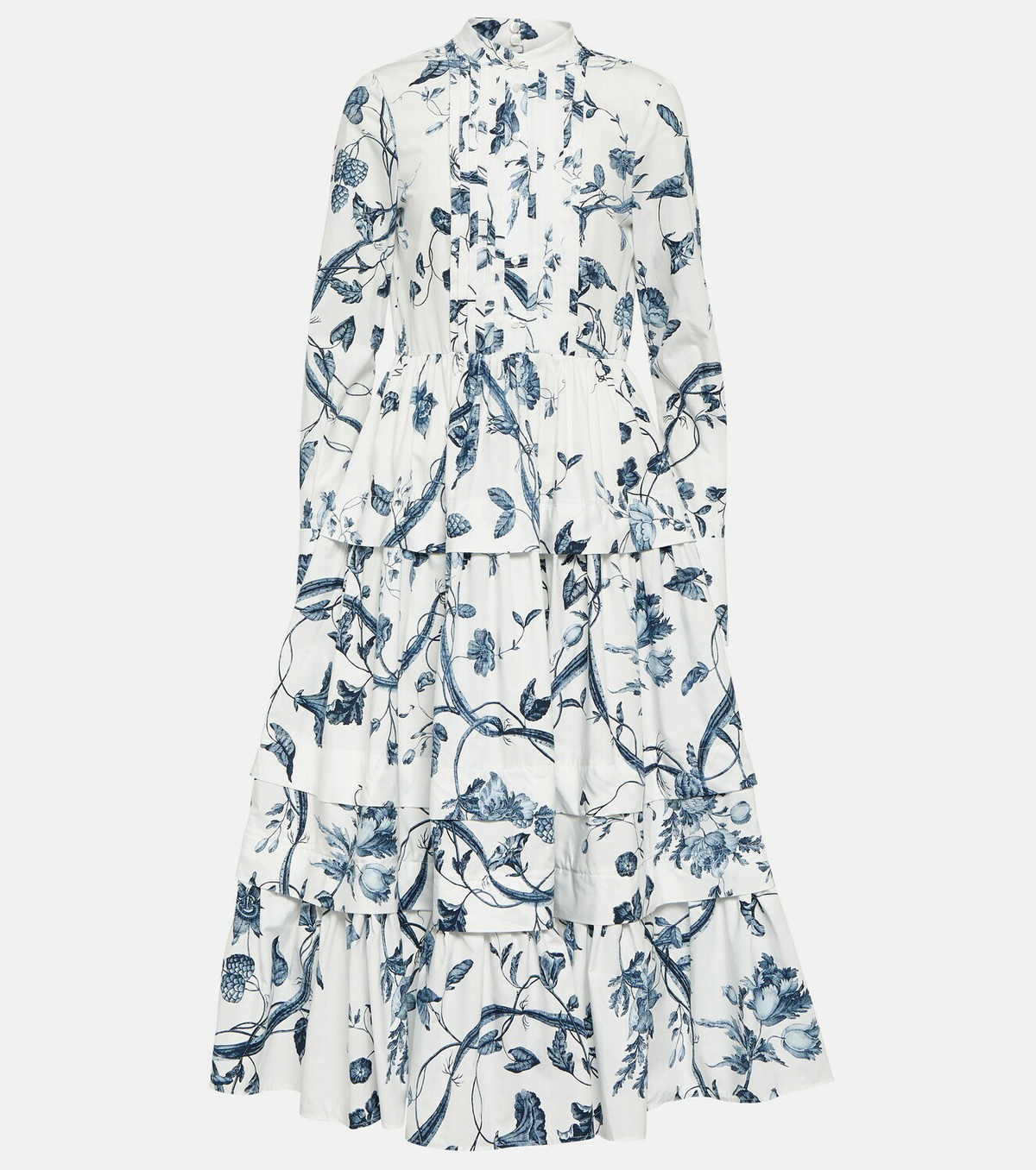 【ERDEM】プリントコットンミディドレス ERDEM コットン ティアードミディ丈ワンピース プリント入り