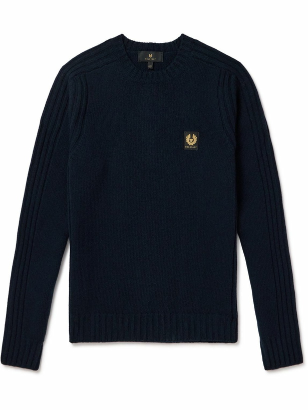 Photo: Belstaff - Watch Slim-Fit Logo-Appliquéd Wool Sweater - Blue