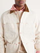 Drake's - Corduroy-Trimmed Denim Jacket - Neutrals