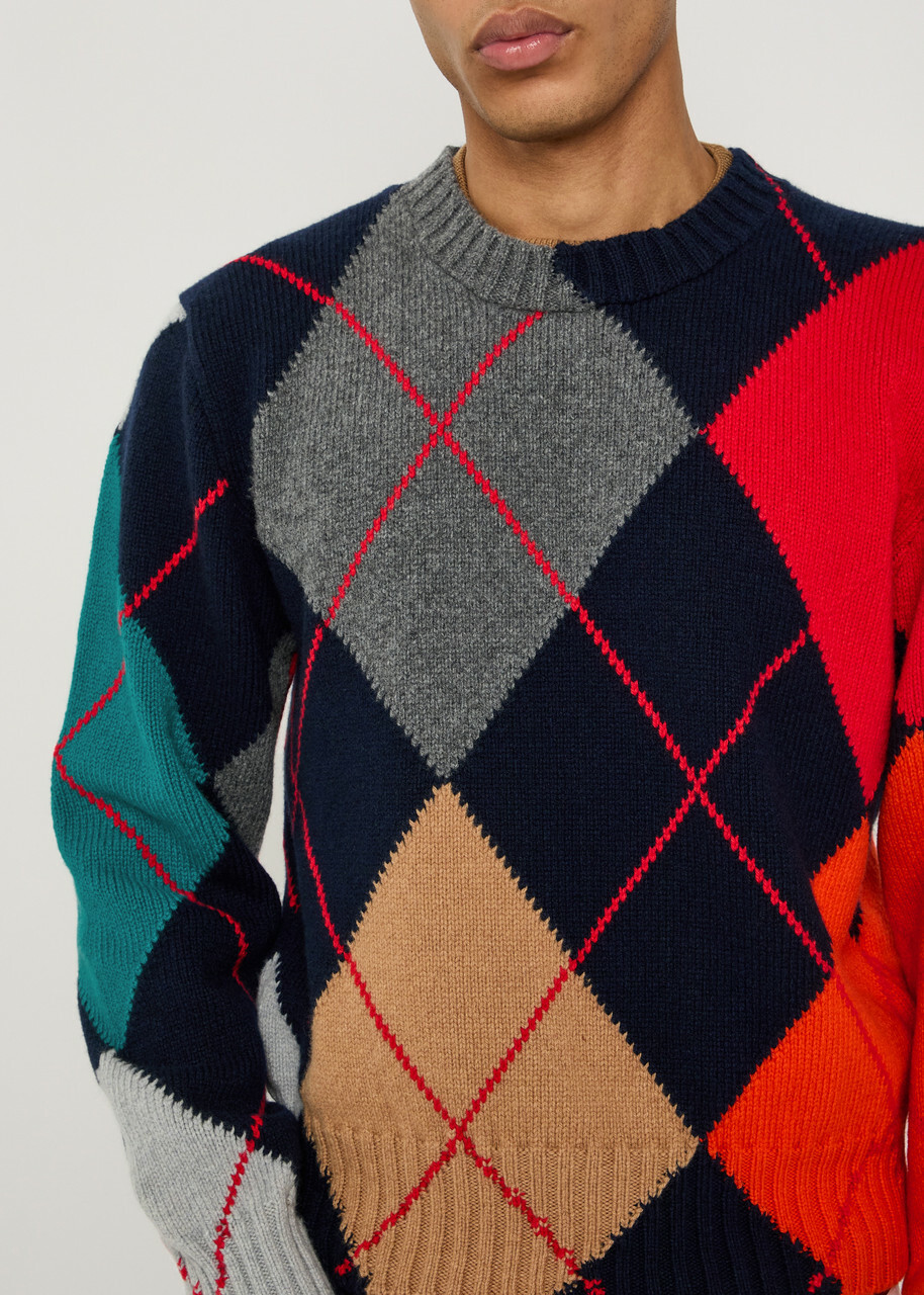 JW Anderson Pringle Argyle Crew-neck Wool Jumper Navy