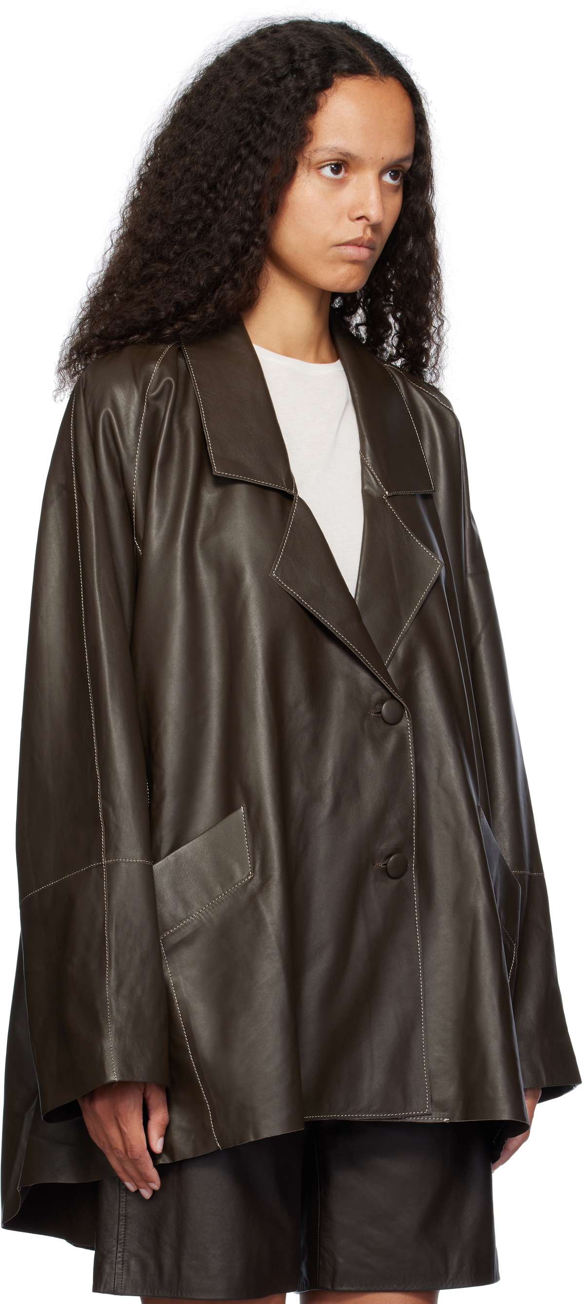 REMAIN Birger Christensen Brown Wide Leather Jacket