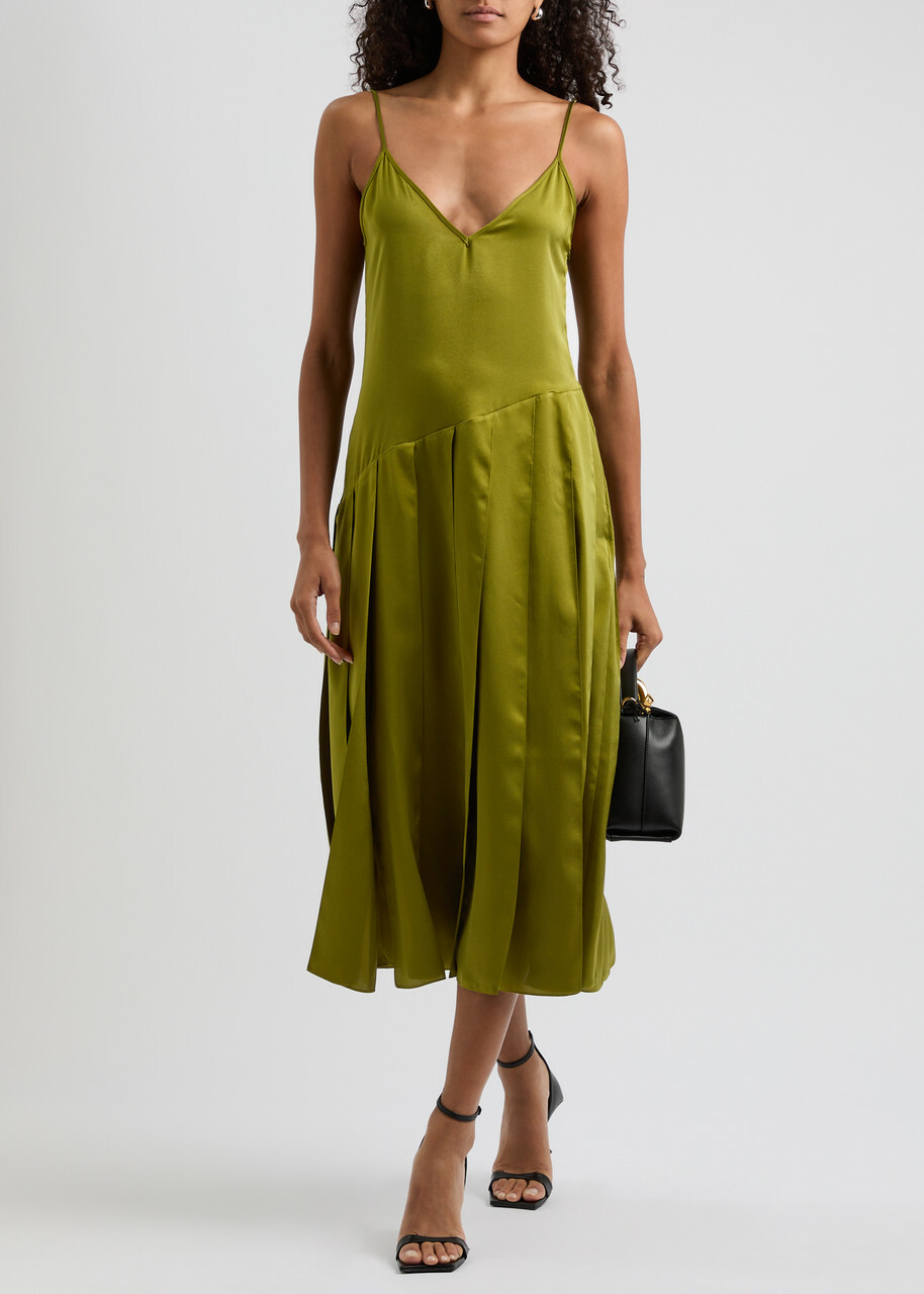 JW Anderson Pleated Crepe de Chine Midi Dress Green JW Anderson