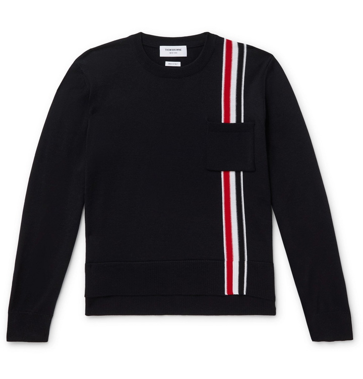 Photo: Thom Browne - Striped Merino Wool Sweater - Blue