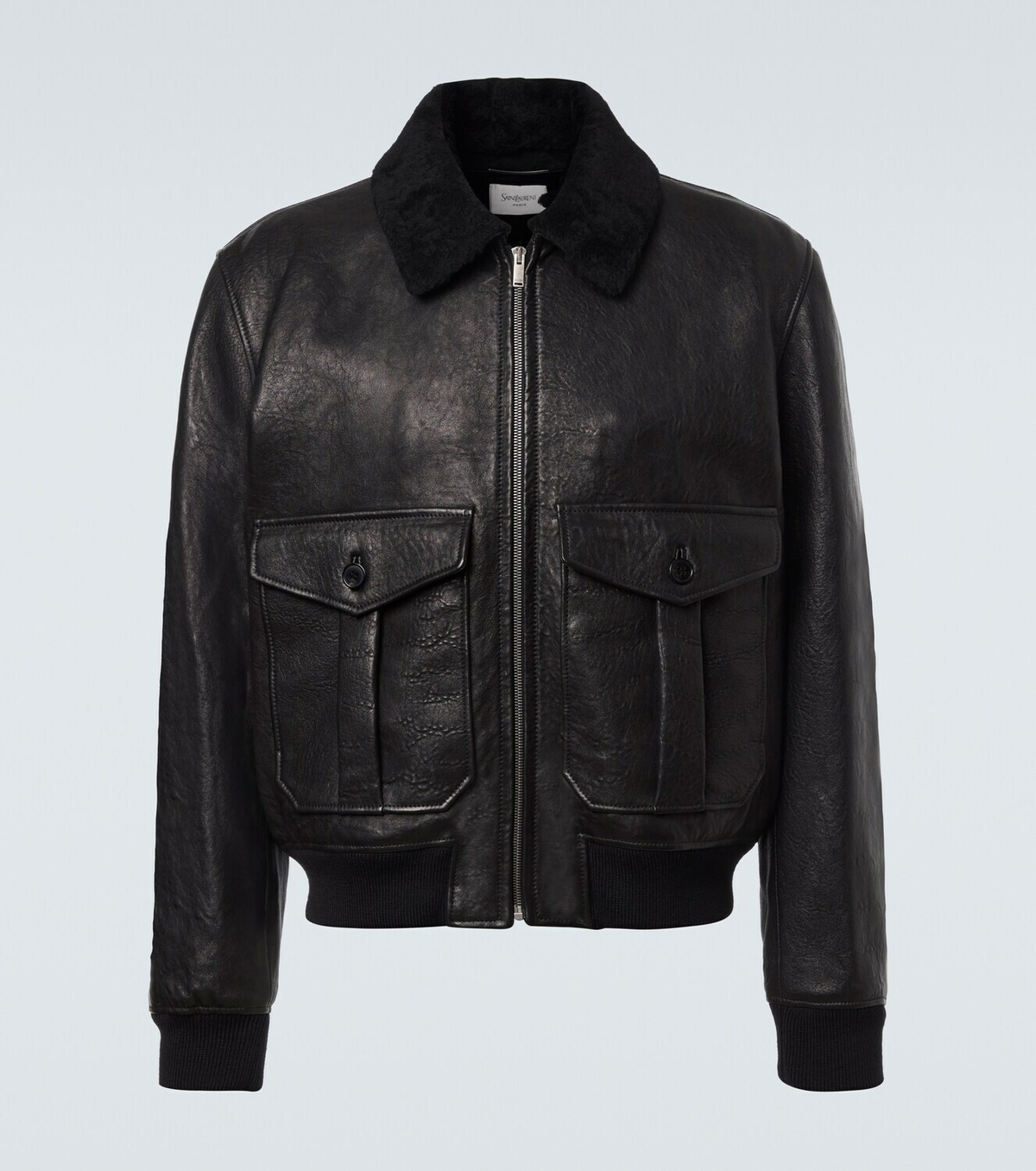 Saint Laurent Shearling-trimmed leather bomber jacket