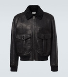 Saint Laurent Shearling-trimmed leather bomber jacket