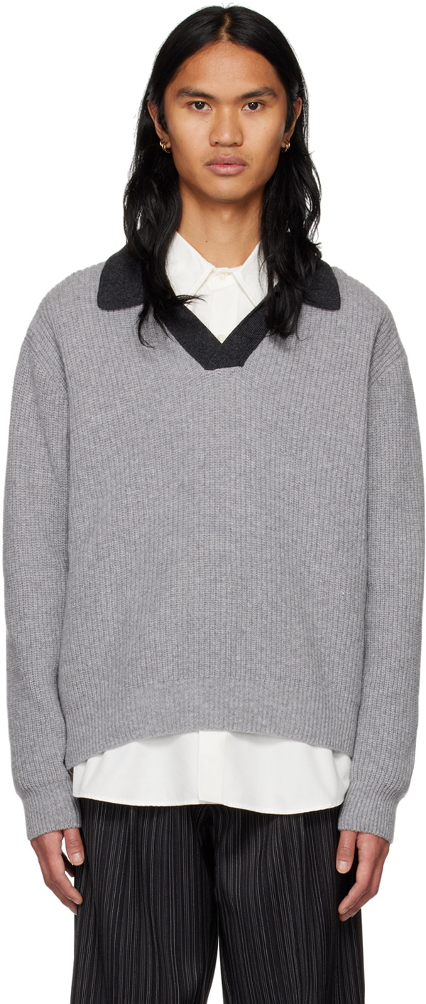 mfpen Gray Open Collar Polo mfpen