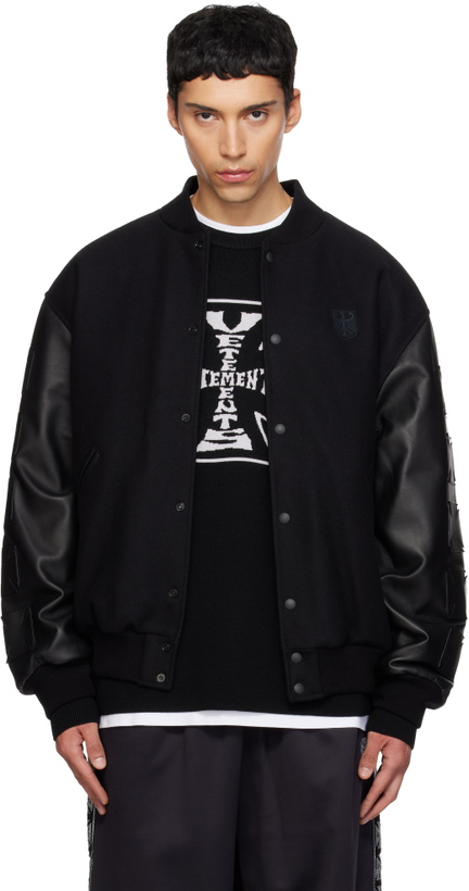 Photo: VETEMENTS Black Biker Cross Embroidered Varsity Bomber Jacket