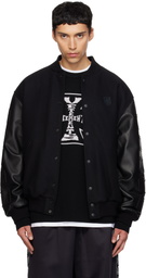 VETEMENTS Black Biker Cross Embroidered Varsity Bomber Jacket